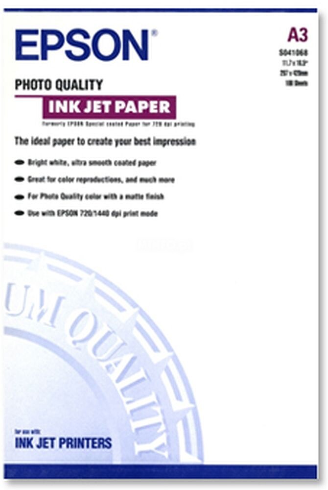 Pacote de Tinta Jato de Tinta Epson para Fotografia, com 100 Folhas de Papel Fotográfico A3 Especial para Jato de Tinta 102g/m² - Acabamento Mate - Branco