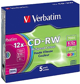 VER43167 : VERBATIM CD-RW 8-10x 700 MB PK 5 SLIM COLOURS
