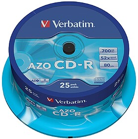 VER43352 : VERBATIM CD-R 52X 700MB AZO CRYSTAL PK 25 UNI