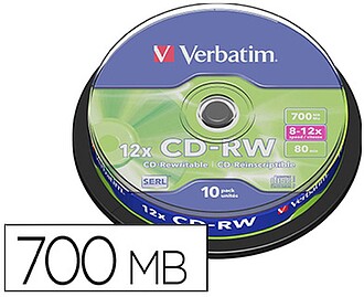 CD-RW regravável 8-12x 700MB (Embalagem de 10 unidades)