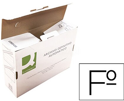 KF22349 (7722401) : CAIXA ARQUIVO DEFINITIVO Q-CONNECT FOLIO CARTAO RECICLADO MONTAGEM AUTOMATICA FECHO COM LINGUETA MEDIDAS: 255 X 360 X 10