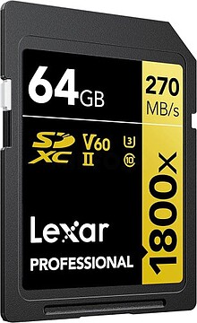 LSD1800064G-BNNNG : LEXAR 64GB PROFESSIONAL 1800X SDXC UHS-II CARDS, UP TO 280MB/S READ 210MB/S WRITE C10 V60 U3