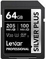Lexar 64GB Professional Silver Plus Sdxc Uhs-I Cards, UP to 205MB/S Read 100MB/S Write C10 V30 U3 LSDSIPL064G-BNNNG