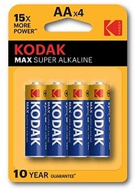 Pilhas AA Kodak Max Alcalina LR6 1.5V Pack 4 Unidades 309528...