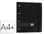 Oxford Europeanbinder Live & Go Pasta de 4 Argolas Formato A4+ com Recarga Quadriculada 5x5mm e 4 Furos - Tampa de Plástico Resistente - Fecho com Borracha Elástica - Cor Preta 400119071