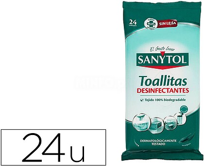 83613 : Toalhinhas desemfetantes Sanytol biodegradáveis, pacote de 24 unidades Toalhinhas desemfetantes Sanytol biodegradáveis, pacote de 24 unidades