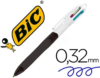 12 x Esferográfica Bic quatro cores com grip core preto pon...