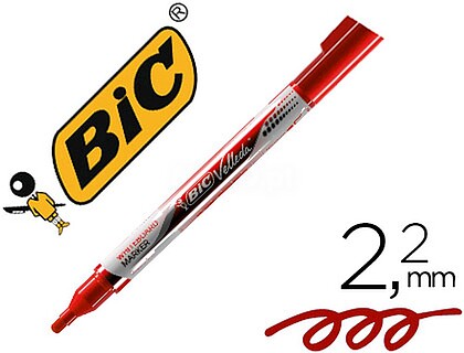 Bic Velleda Marcador Líquido para Pizarra - Ponta Média - Traço 2.3mm - Tinta Líquida à Base de Álcool - Cor Vermelho 902089