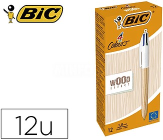 Esferográfica bic quatro cores madeira caixa de 12 unidades...
