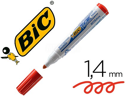 904939 Bic Velleda 1701 ECOlutions Marcadores para Pizarra - Ponta Redonda - Traço de 1,5 mm - Tinta com Base de Álcool - Ecológico - Borrado Ótimo - Cor Vermelho