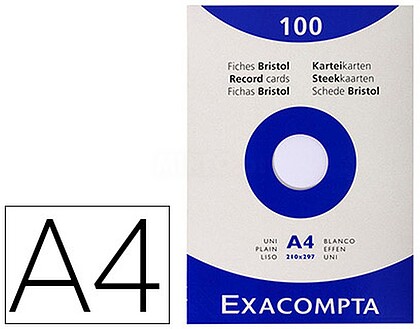 13306E : FICHAS EM CARTOLINA EXACOMPTA DIN A4 BRANCAS 205 GRS PACK DE 100 UNIDADES