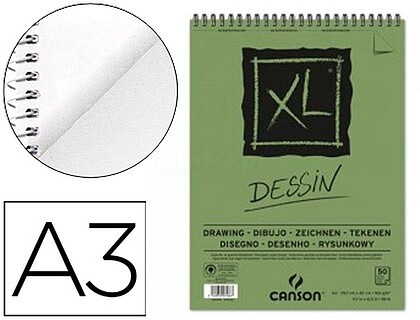 Canson XL Dessin Ligero Bloco de Desenho com 50 Folhas A3 - Espiral Microperfurado - 29,7x42cm - 160g - Cor Branco