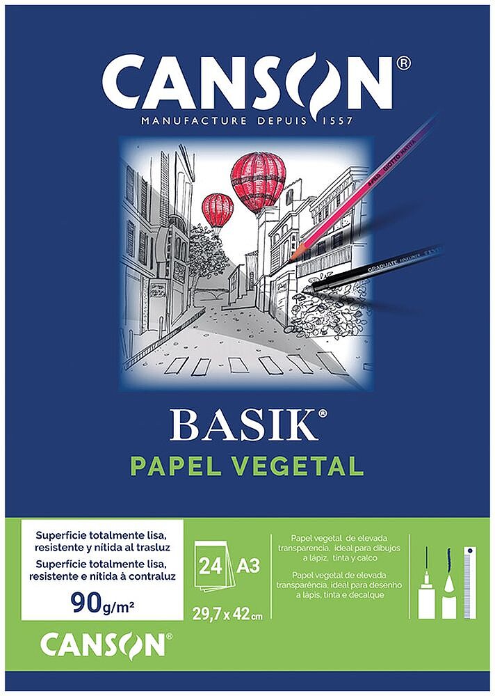 Papel Vegetal A3 90g Canson Bloco 24Fls Papel Vegetal A3 90g Canson Bloco 24Fls
