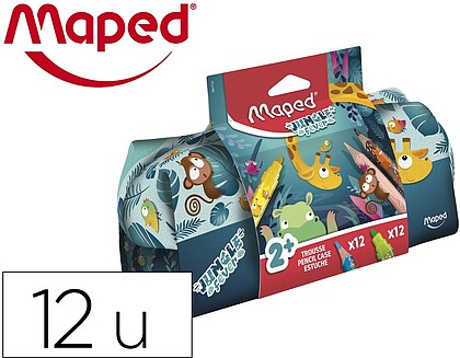 Maped Febre da Selva Bebés Estojo de Tecido com 12 Lápis de Cores Jumbo Febre da Selva (A partir dos 2 anos) e 12 Canetas de Cores Jumbo Febre da Selva (A partir do 1 ano) 984732