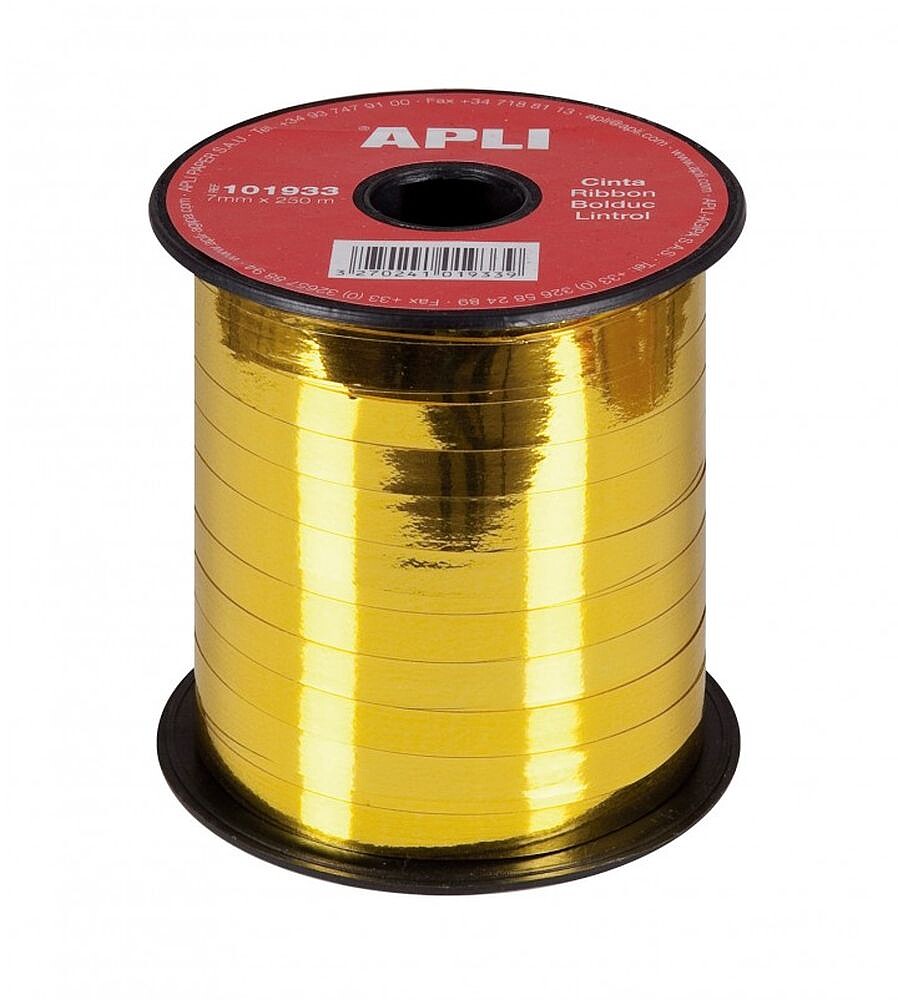 Rolo de Fita para Embrulhar Presentes de 7mmx250m - Acabamento Brilhante - Cor Ouro 101933