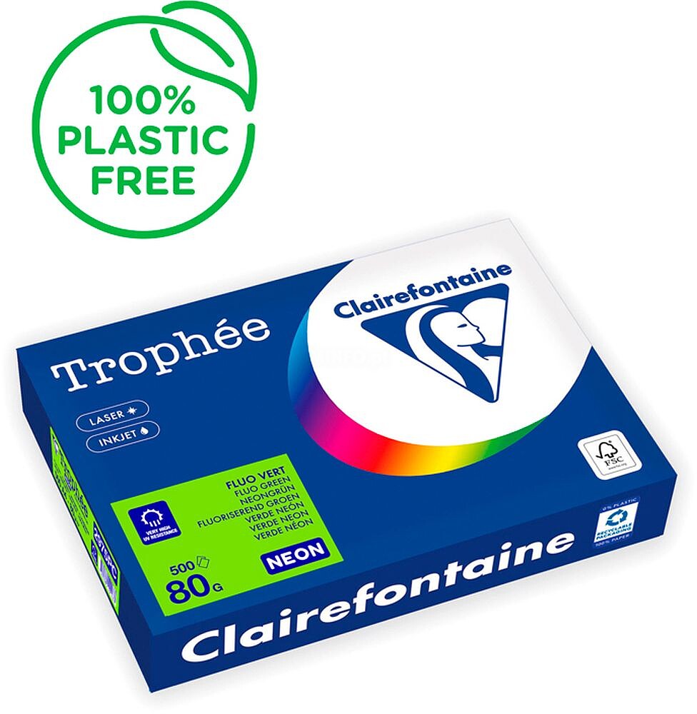 2975PC : Papel cor trophee a4 80 gr verde neon embalagem de 500 folhas Papel cor trophee a4 80 gr verde neon embalagem de 500 folhas