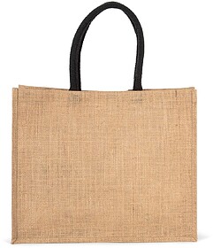 KI0219 Saco de praia em juta tam: One Size cor: Natural/ Bla...