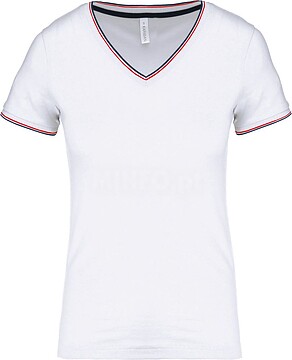 T-shirt de malha piqué de senhora com decote V K394