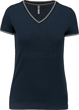 T-shirt de malha piqué de senhora com decote V K394