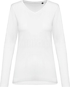 PK307 T-shirt Supima® decote V de manga comprida de senhora...