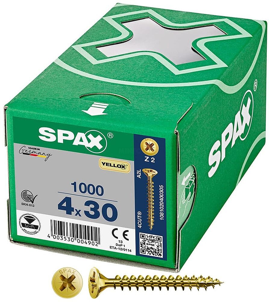 Caixa 1000 Unid. Parafuso Universal Cabeça Plano Amarelo 4X30MM Z2 G-18477