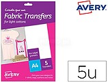 Papel Transfer Avery para Camisetas Algodon Color Blanco Ink-Jet Din A4 Pack de 5 Hojas