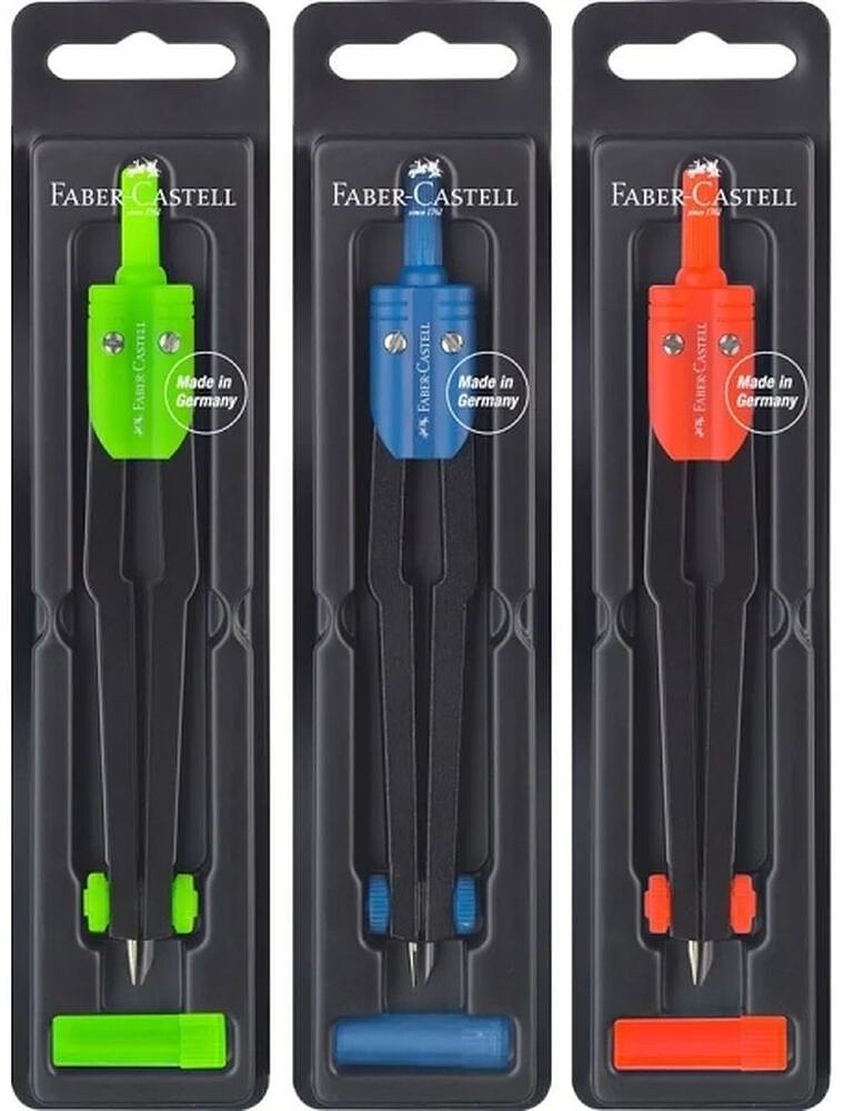 Compasso Escolar Faber-Castell - Circunferências até Ø 360mm - Inclui Estojo de Minhas - Cores Sortidas 174100