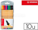 Stabilo Point 88 Pack de 10 Canetas de Ponta Finas de Fibra - Traço de 0.4 mm - Tinta à Base de Água - Cores Sortidas 8810
