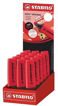 Stabilo Boss 70 Expositor com 15 Marcadores Fluorescentes - Traço entre 2 e 5mm - Recarregável - Tinta à Base de Água - Cor Vermelho Real 70/15-7