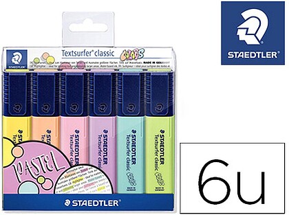 Staedtler Textsurfer Classic 364 Pastel Pack de 6 Marcadores Fluorescentes - Secagem Rápida - Traço 1 - 5mm Aprox - Cores Pastel Sortidas 364 CWP6