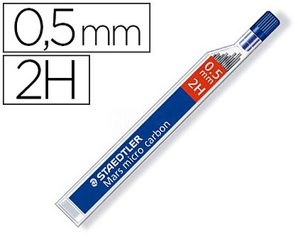 Staedtler Mars Micro Carbon 250 Tubo de 12 Minerais de Grafite - Dureza 2H - Traço 0.5mm - Alta Resistência 250 05-2H
