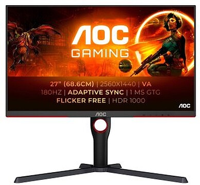 Q27G3XMN/BK : MONITOR AOC IPS 27” 16: 9 QHD 1MS 180HZ HDMI DP TEM Q27G3XMN/BK