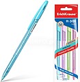 Pack de 4 Canetas Erichkrause R-301 Spring Stick 0.7 - Corpo Hexagonal Translúcido - Tinta de Secagem Rápida - Azul 33643
