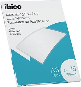 Caixa Ibico de 100 lâminas de plastificar Gloss A3 75 Micra...