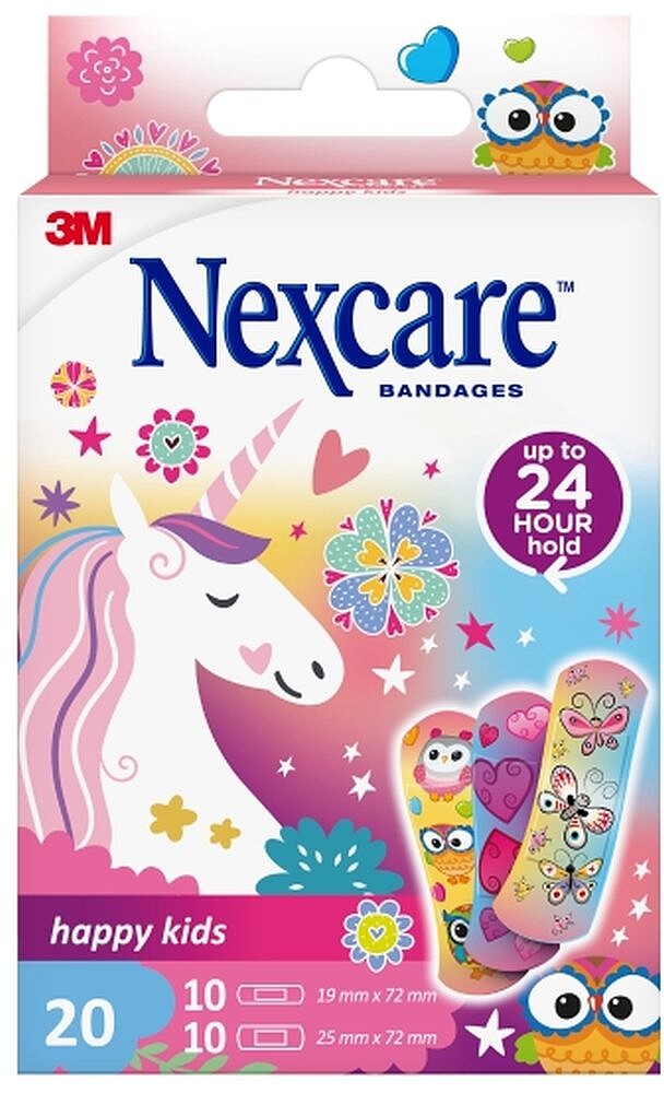 Nexcare Happy Kids Magic Pack de 20 Pensos Variados - Respiráveis - para Peles Delicadas - Cor Estampado Infantil N3-20-2G