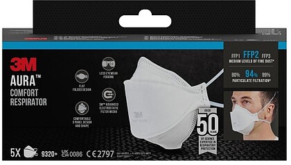 3M Aura Pack de 5 Máscaras para Partículas FFP2 - Descartável - Sem Válvula - Para Níveis Médios de Partículas - Cor Branca 7100328362