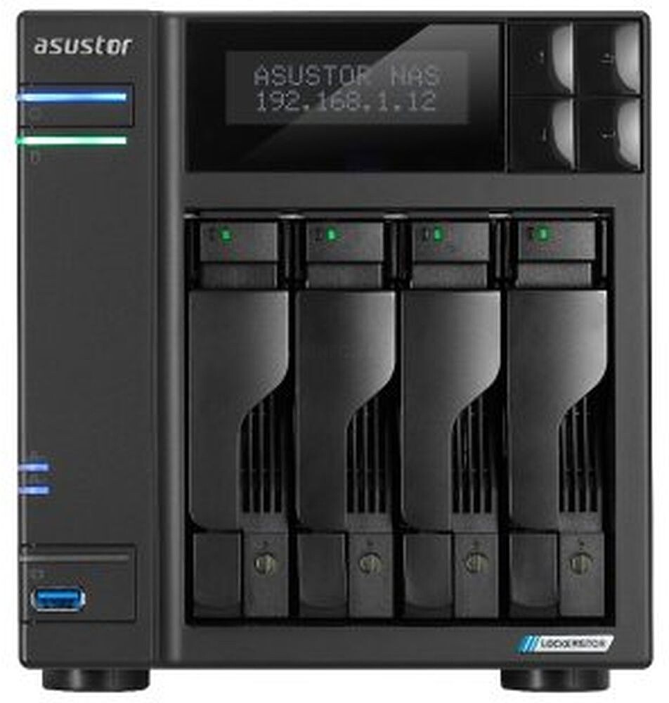 Servidor NAS Asustor Tower 4 baias NAS quad-core 2.0GHz com duas portas 2.5Gbe e 4GB de RAM DDR4 AS6704T
