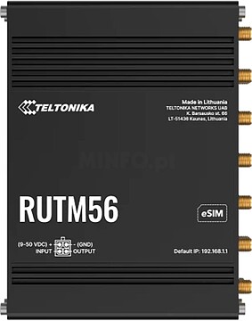 TK-RUTM56 : : Teltonika Router Industrial 5G - Modem duplo (1x Modem 5G, 1x Modem 4G) - 5 portas 10/100/1000Mbps - WiFi 802.11 b/g/n/ac - Caixa de alumínio