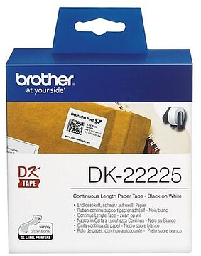 DK22225 Brother DK22225 - Etiquetas Originais de Tamanho Personalizado - Largura 38mm x 30,48 metros - Texto preto sobre fundo branco
