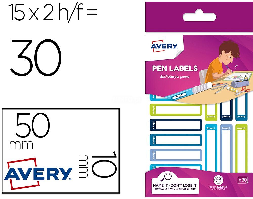 Etiqueta adesiva avery para esferograficas e lapis azul e verde 50x10 mm blister de 30 unidades Etiqueta adesiva avery para esferograficas e lapis azul e verde 50x10 mm blister de 30 unidades RESMI30G-UK