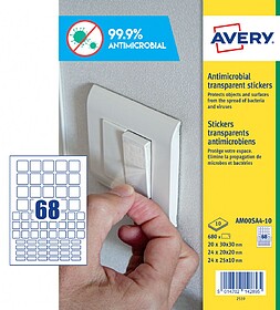 AM00SA4 : CAJA DE 10 HOJAS (68 ETIQ.XHOJA) ADHESIVAS ANTIBAC...