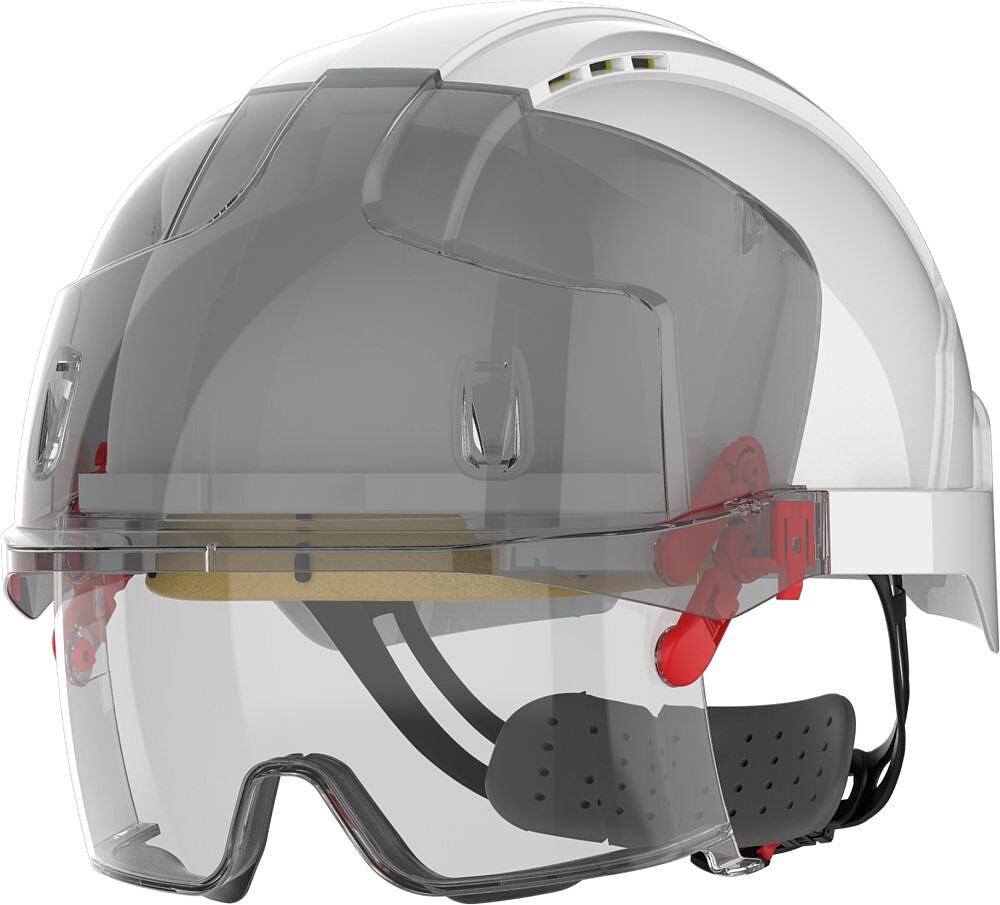 Capacete de segurança EVO® VISTAlens™, viseira curta, ventilado, com óculos de protecção integrados antiembaciamento e antirriscos KN JSAMB170