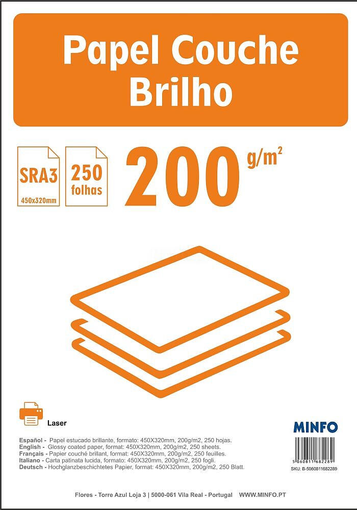 Papel Couché : Digital Gloss SRA3 : 200g/m2 : 45x32 ( Pack 250fls )
