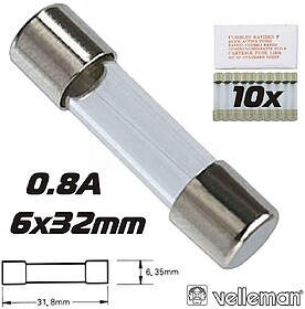 G-6FU0.8N : FUSE 6.35 x 32mm SLOW 0.8A (10pcs/box)