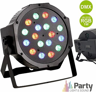 PROJETOR PAR C/ 18 LEDS 1W RGB DMX MIC PARTY