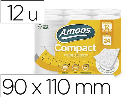 H603212 : Papel higienico amoos 2 folhas 110 mm diametro x 90 mm altura 30 gr pack de 12 rolos Papel higienico amoos 2 folhas 110 mm diametro x 90 mm altura 30 gr pack de 12 rolos