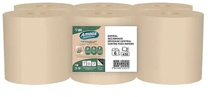Rolo Espiral 124mx17,9cm 2Fls Amoos Naturally Picotado 6un Rolo Espiral 124mx17,9cm 2Fls Amoos Naturally Soft Picotado Pasta Crua Pack 6un