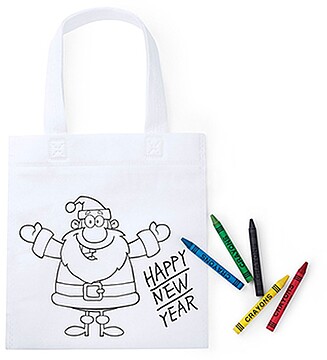 Saco Infantil de Natal Branco com Lápis de Cera Saco Infantil de Natal Branco com Lápis de Cera