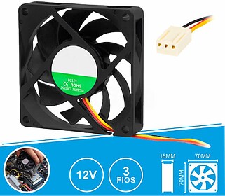 VEN045 : Ventoinha 12V 70x70x15mm 3 Fios