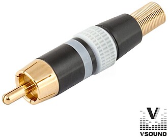 G-FPS403A : FICHA RCA MACHO BRANCA METµLICA/ DOURADA VSound